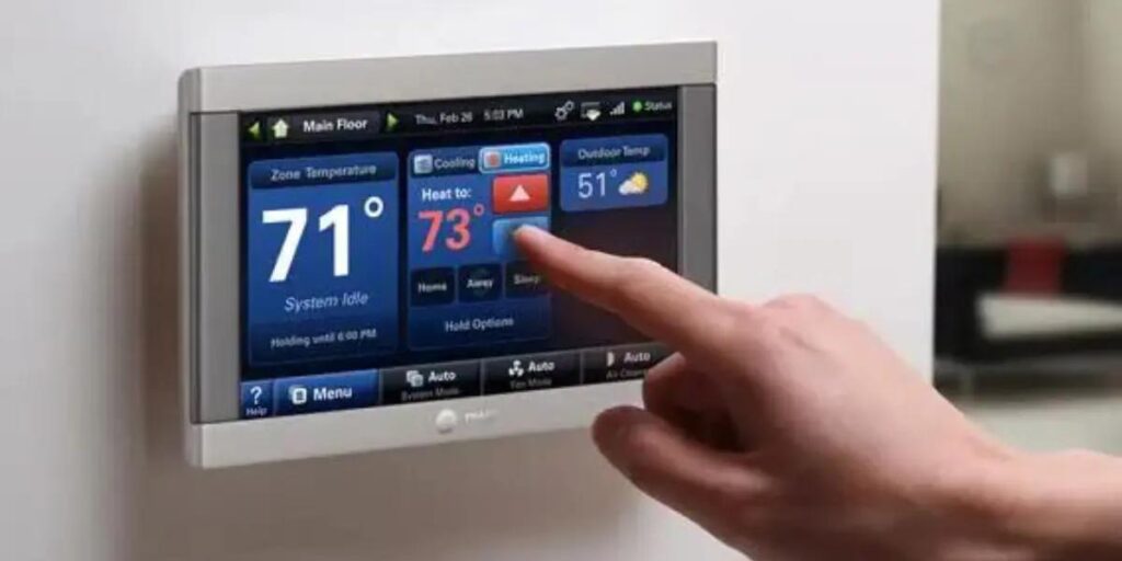 Trane thermostat set for cooling during extreme summer heat, illustrating home precooling tips from SS&B Heating & Cooling in Springfield, MO.