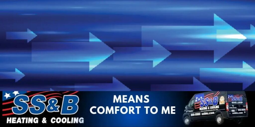 Diagram of blue arrows indicating the direction of air flow in an HVAC system, illustrating the importance of unobstructed air circulation for optimal performance.