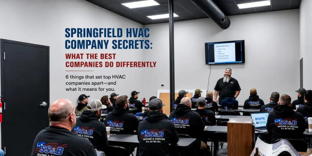 SS&B Heating & Cooling technicians attending an HVAC training session in Springfield, MO.